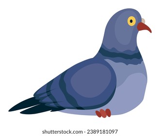 Funny pigeon character. Cartoon dove isolated on white background. Wild winged creature, urban fauna