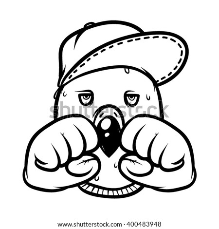 Funny pigeon fighter in cap. Vector cartoon style illustration.