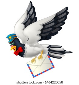 Funny Pigeon With Mail Cartoon For Your Design