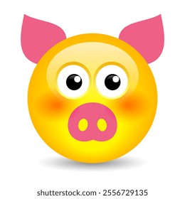 Funny piggy emoji cartoon isolated on white background. Vector flat illustration of quadrober emoticon.