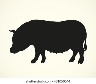 Funny Piggy isolated on white background. Monochrome black ink hand drawn backdrop in art retro style. Side view with space for text