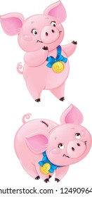 Funny piggy may be used as your corporate character  Created in Adobe Illustrator  Image contains gradient  does not contain any gradient meshes transparencies  EPS 10 