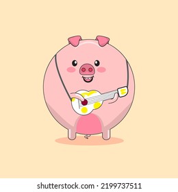 A Funny Piggy Sings And Plays On Guitar