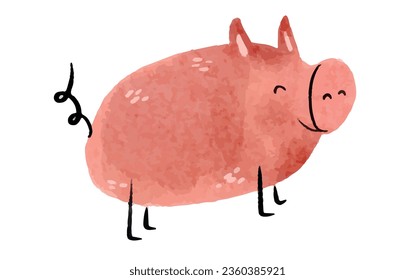 Funny piggy, vector illustration, hand drawn. Cute Watercolor clip art elements, ready to print. Perfect for invitation, nursery design, children products, baby shower decorations