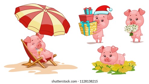 funny piglets for the new year, vector, isolated on white