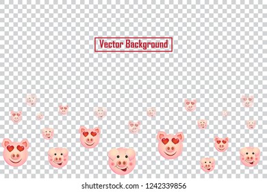 Funny pigs. Doodle animal faces with positive emotions on transparent background. Emoticons. Emotional icons. Vector illustration. ESP10