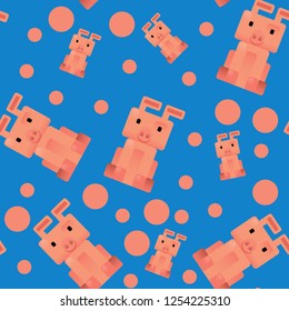 Funny pigs, seamless pattern with cute characters, 2019 symbol,
