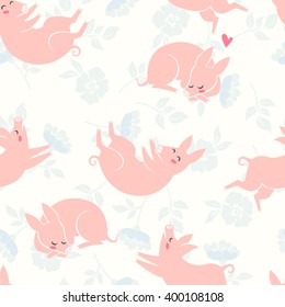 Funny pigs. seamless pattern with cute characters