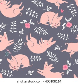 Funny pigs. seamless pattern with cute characters