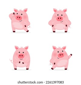 Funny pigs set. Design of a cute animal characters. Vector illustration 