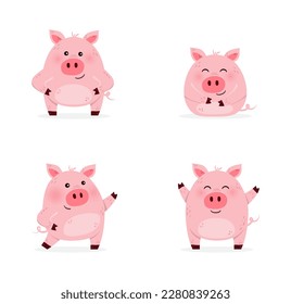 Funny pigs set. Design of a cute animal characters. Vector illustration 