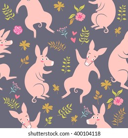 Funny pigs. vector seamless pattern with cute characters