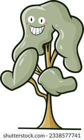Funny pile green tree smiling cartoon illustration