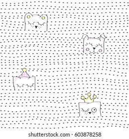 Funny pillows. Crowns. Vector illustration of seamless baby pattern.