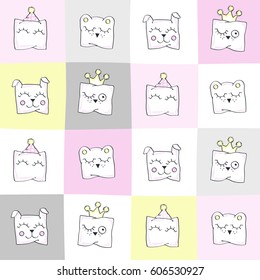 Funny pillows. Crowns. Vector illustration of seamless baby pattern.