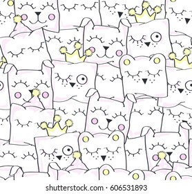 Funny pillows. Crowns. Vector illustration of seamless baby pattern.