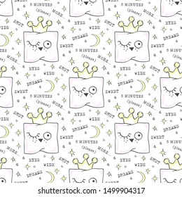 Funny pillows. Vector illustration with baby seamless pattern.