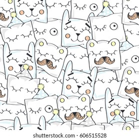 Funny pillows. Vector illustration of seamless baby pattern.