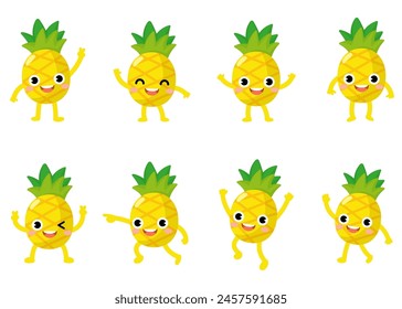 Funny Pineapple Cartoon with arms and legs. fruit cute 