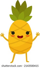Funny pineapple. Cute cartoon character. Fruit mascot