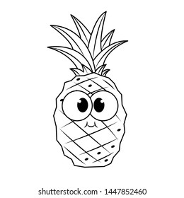 Funny Pineapple with eyes, silhouette, children's coloring book.