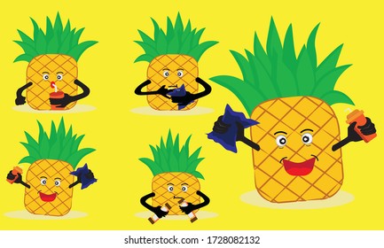 Funny pineapple illustration, suitable for emoticons, products, healthy drinks, cafes and restaurants, etc.