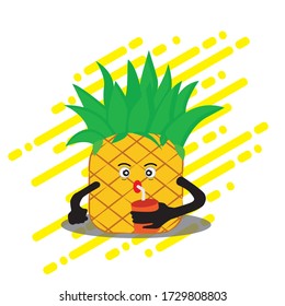 Funny pineapple illustration, suitable for emoticons, products, healthy drinks, cafes and restaurants, etc.
