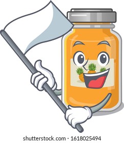 Funny pineapple jam cartoon character style holding a standing flag