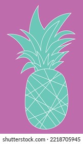 funny pineapple on bright pink background. fruit with lines illustration for design