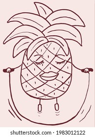 funny pineapple on a rope doing exercise