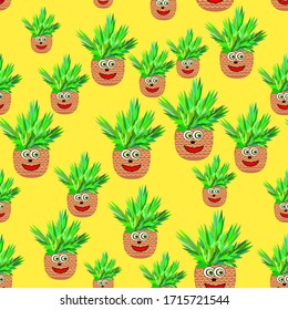 
funny pineapple. Seamless vector creative pattern