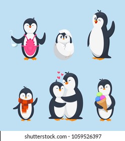 Funny Pinguins Different Action Poses Cartoon Stock Vector (Royalty ...