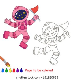 Funny Pink Astronaut to be colored, the coloring book for preschool kids with easy educational gaming level.