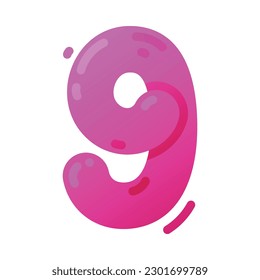 Funny Pink Balloon Number or Numeral Nine Vector Illustration