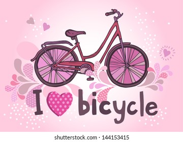 funny pink bicycle with text