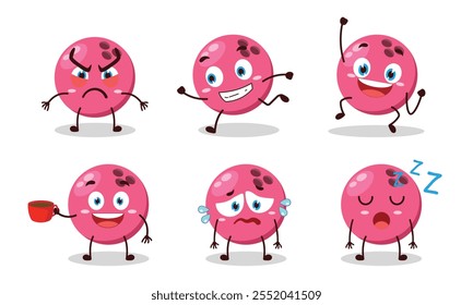 funny pink bowling ball cartoon character with various pose activity design illustration