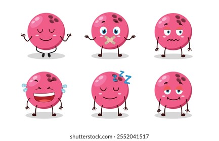 funny pink bowling ball cartoon with various expressions design illustration