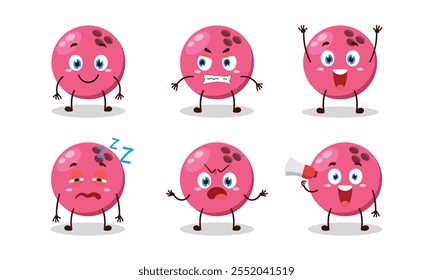 funny pink bowling ball cartoon with many expressions design illustration