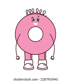 Funny pink circle. Geometric figure for childrens development. Education, learning and training. Sticker for social networks. Emotions and expressions, mood. Cartoon flat vector illustration