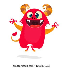 Funny pink devil illustration. Halloween illustration