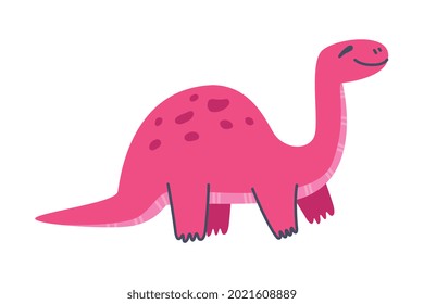 Funny Pink Dinosaur as Cute Prehistoric Creature and Comic Jurassic Predator Vector Illustration