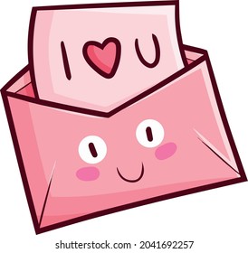Funny pink envelope character saying i love you