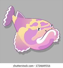 Funny pink fish isolated on gray background. Vector illustration. Sea animals, underwater  wild life. Childish clothes design. Baby educate. 