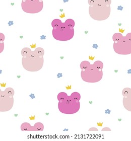 Funny pink frog princess. Childish print. Vector hand drawn illustration.
