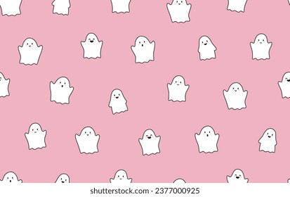 Funny pink ghost seamless pattern. Halloween wallpaper