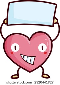 Funny pink heart holding announcement paper cartoon illustration