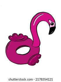 Funny pink inflatable flamingo. Ring for swimming at the sea and in the aquapark. Vector, illustration.