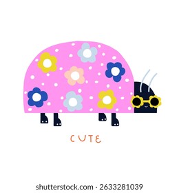 Funny pink ladybird. Childish graphic. Vector hand drawn illustration.