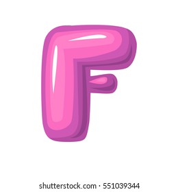 Funny pink letter f volumetric bold f on white, pink volumetric letter, lettering on white, f fat volumetric, candy funny lettering, children letter, candy font,  letter sweet funny shiny f round 