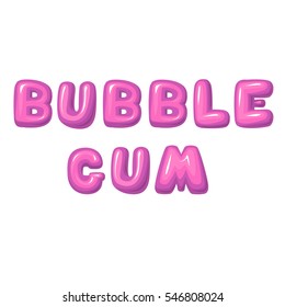 Funny pink lettering bubble gum volumetric bold on white, pink volumetric letters bubble gum, fat volumetric, candy funny lettering, children letter, candy  letter sweet funny shiny round bubblegum